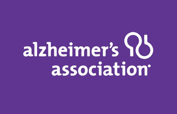 A purple background with white lettering that says alzheimer 's association.