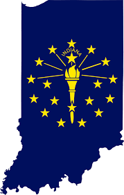 A map of indiana with the state flag.